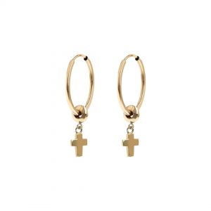 9k Gold Hoop Earrings with Cross