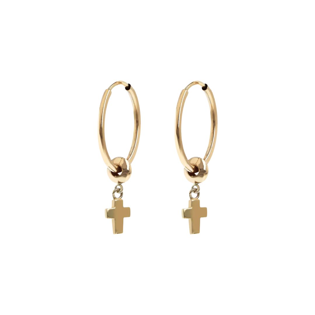 9k Gold Hoop Earrings with Cross