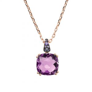 Bronzallure Square Prisma Gem Purple Pendant