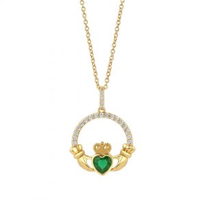 Newbridge Gold Plated Emerald Green Claddagh Pendant