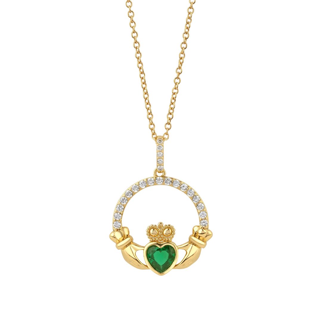 Newbridge Gold Plated Emerald Green Claddagh Pendant