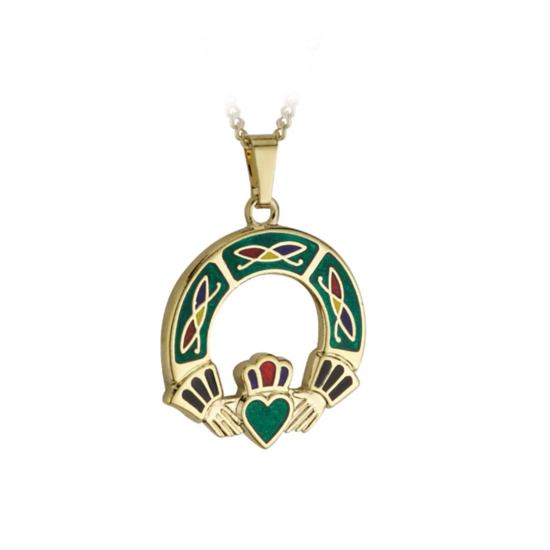 Gold Plated Tara Claddagh Pendant - Green