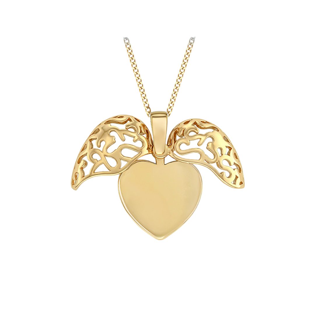 Gold Plated Filigree Heart Open Wing Pendant - Image 2