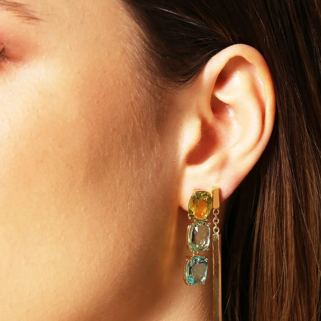 Bronzallure Green & Blue Gem Drop Earrings - Image 2
