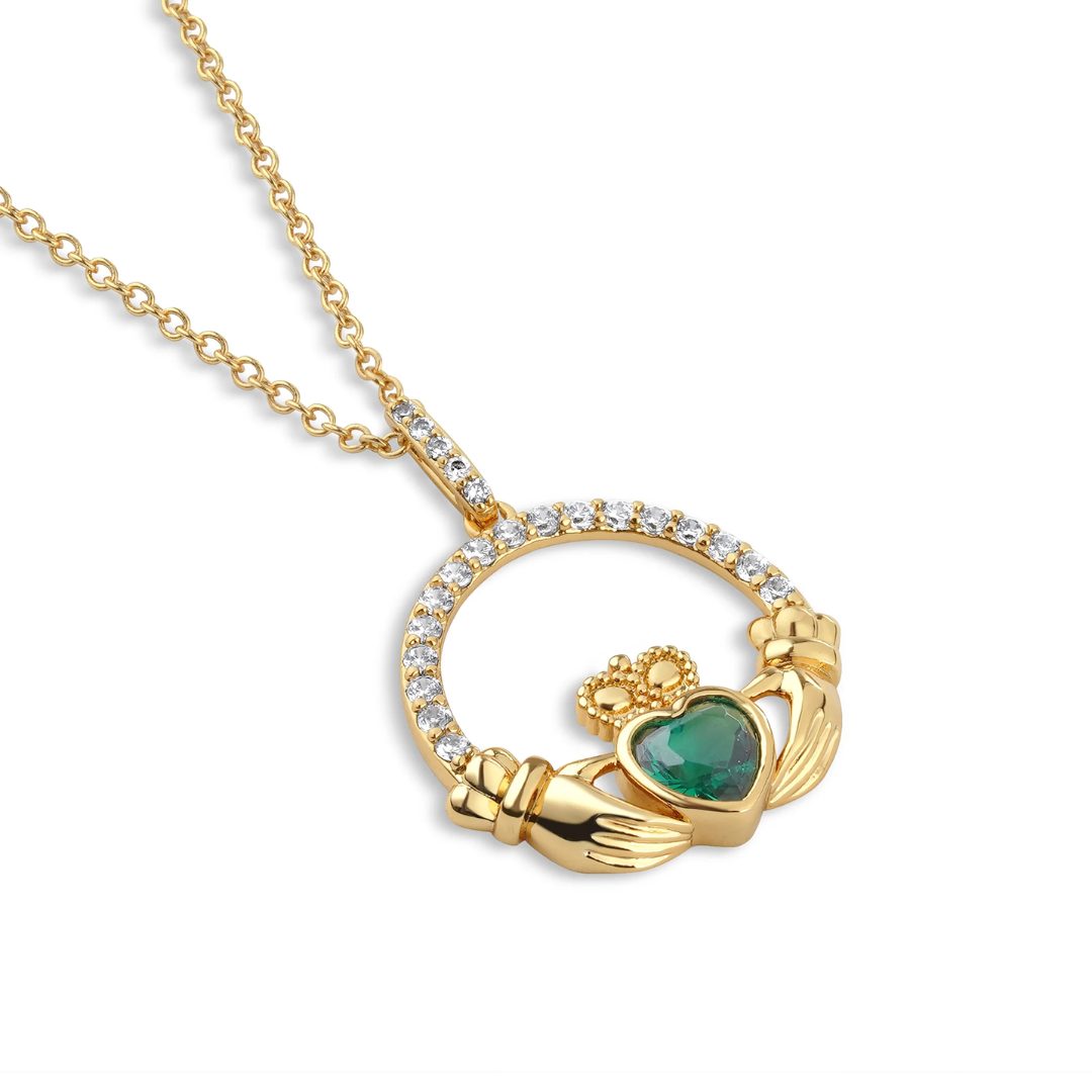 Newbridge Gold Plated Emerald Green Claddagh Pendant - Image 2