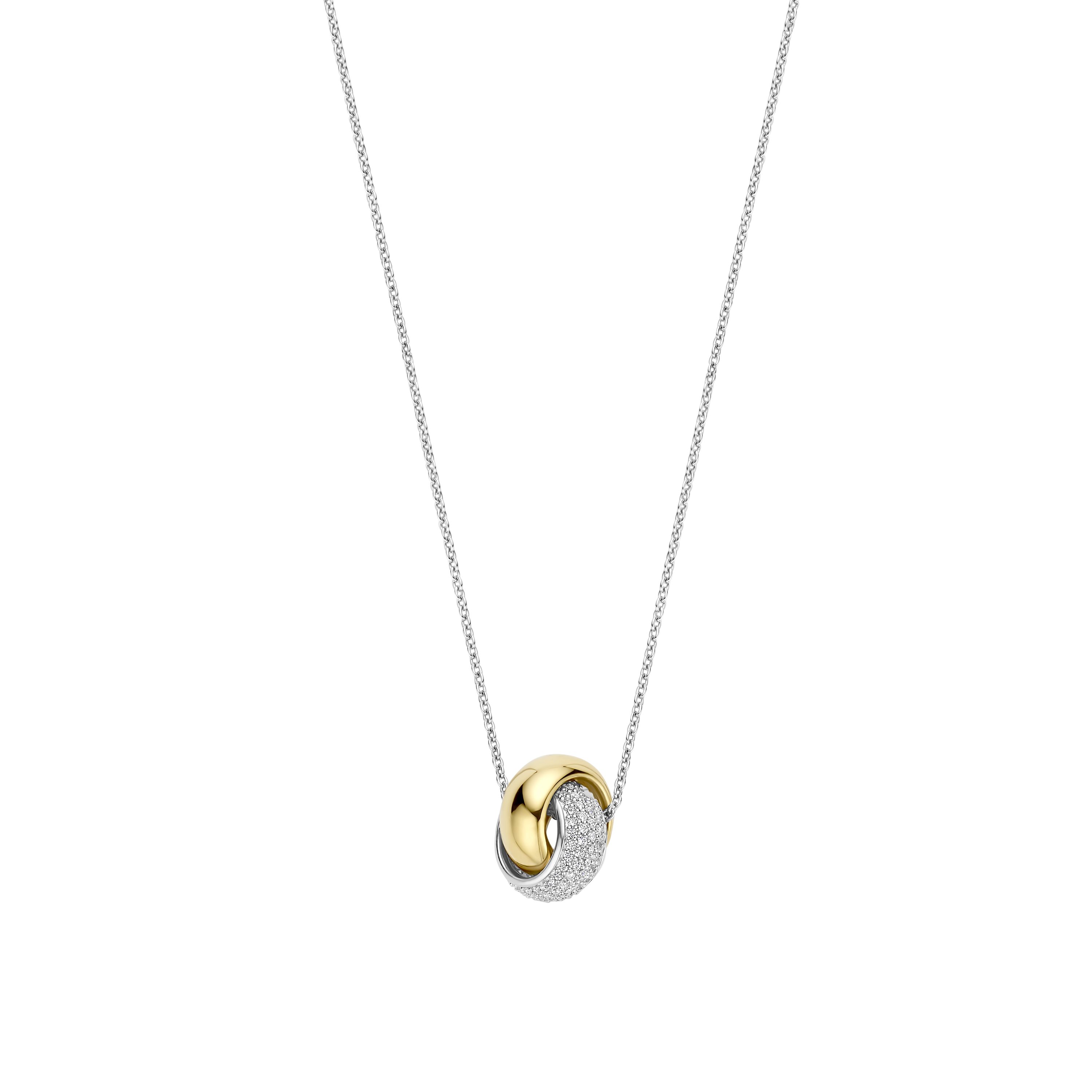Ti Sento Two Toned Gilded Pave Double Ring Pendant