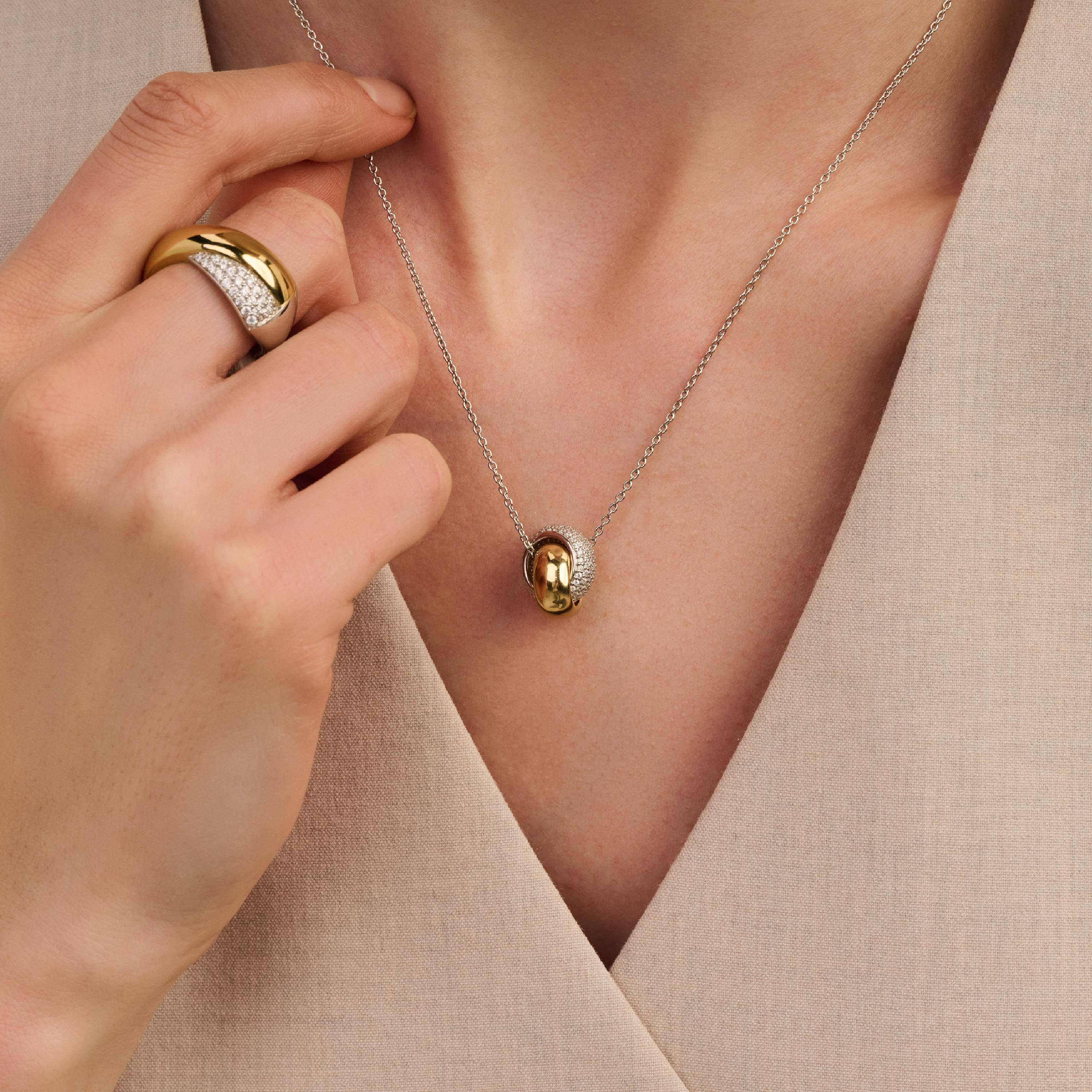 Ti Sento Two Toned Gilded Pave Double Ring Pendant - Image 2