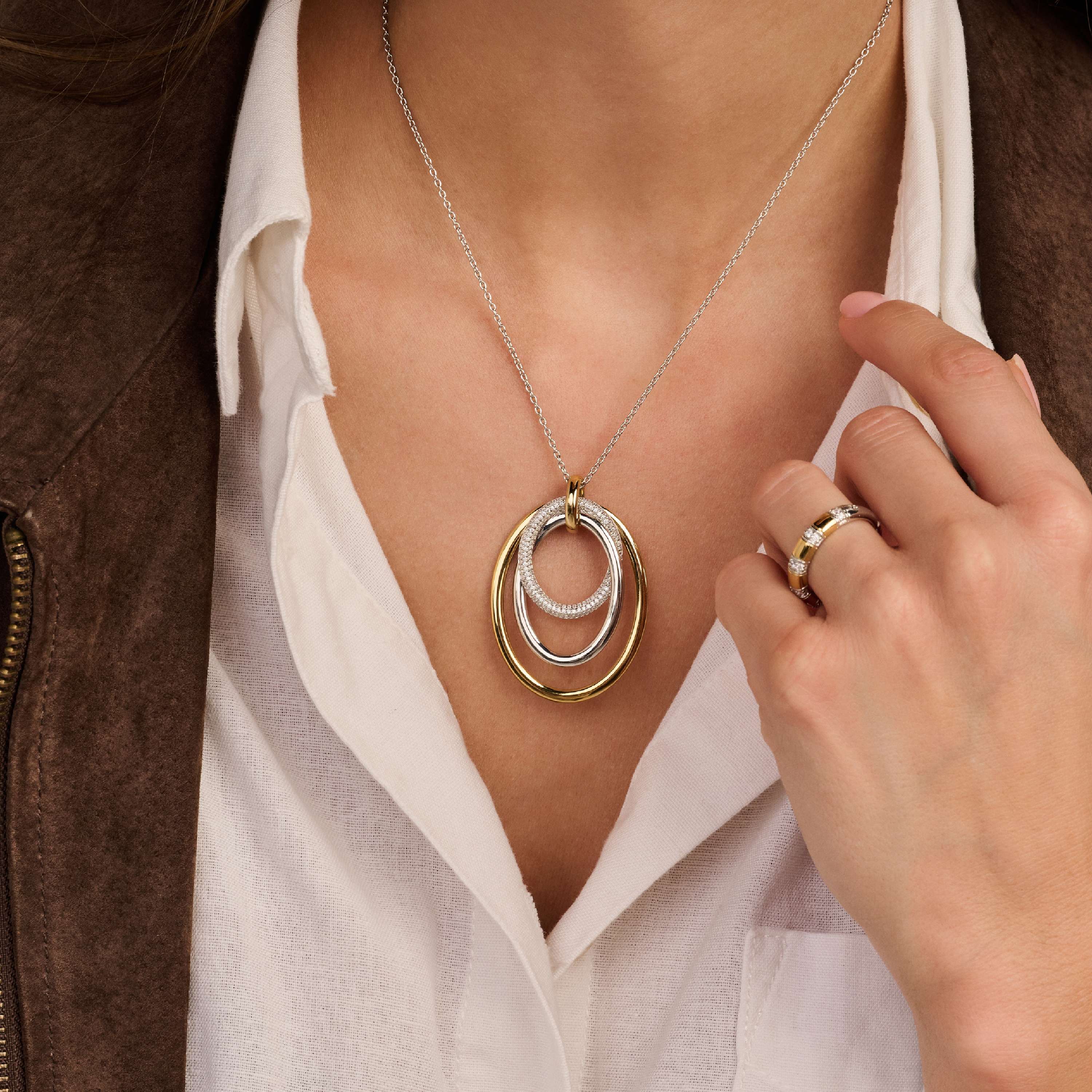 Ti Sento Two Tone Gilded Triple Oval Pendant - Image 3
