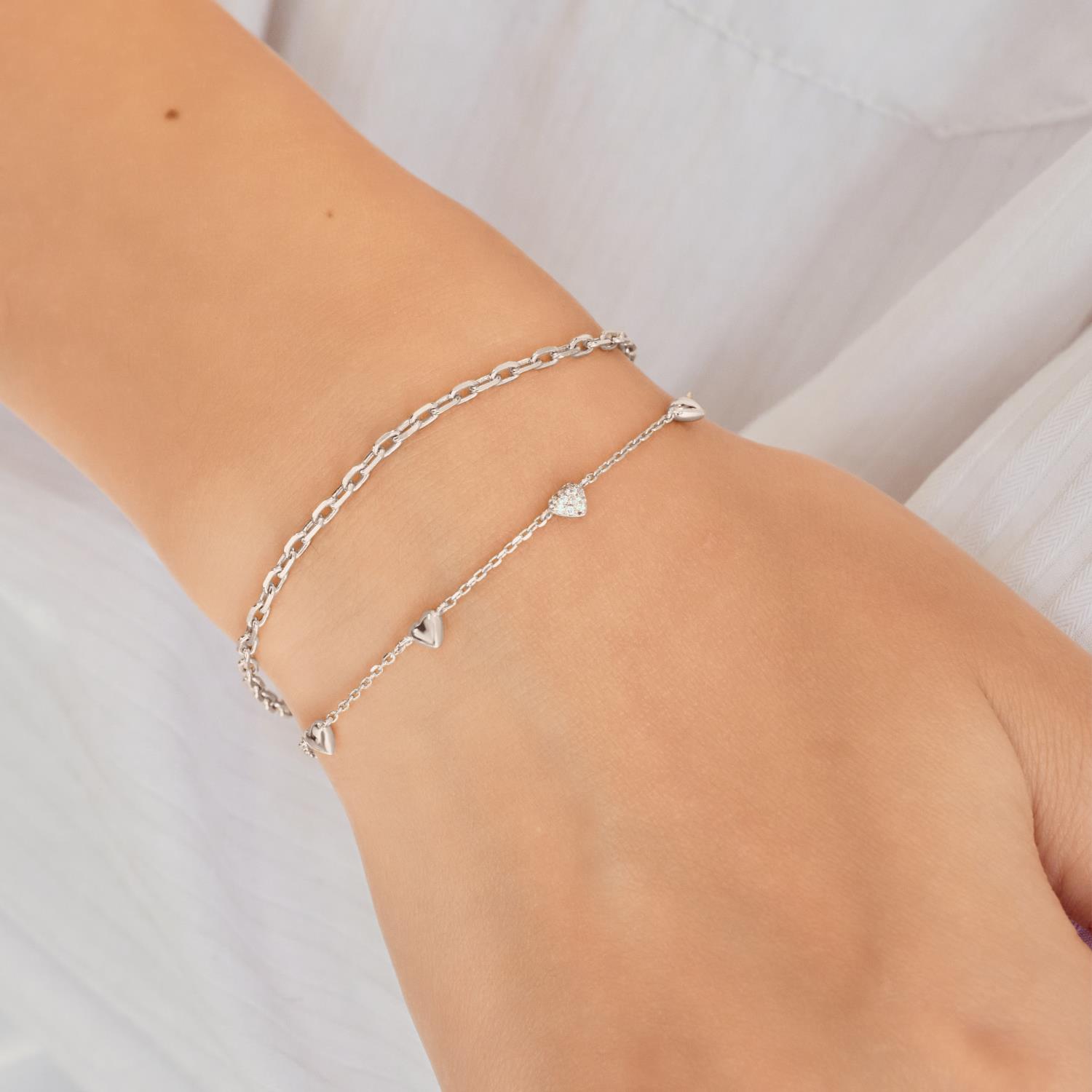 Ania Haie Silver Pavé Puffed Heart Station Bracelet - Image 3