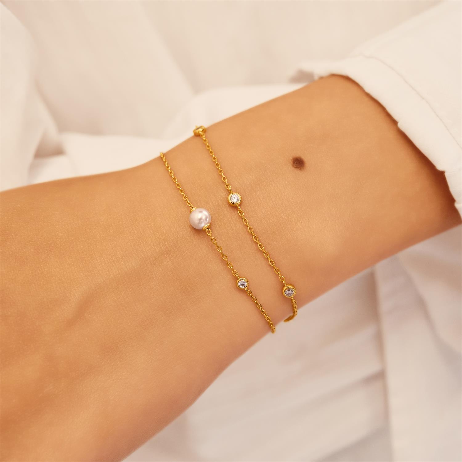 Ania Haie Gold Shell Pearl & Bezel-Set Sparkle Bracelet - Image 3