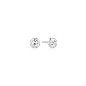 Ania Haie Silver Textured Bezel-Set Stud Earrings