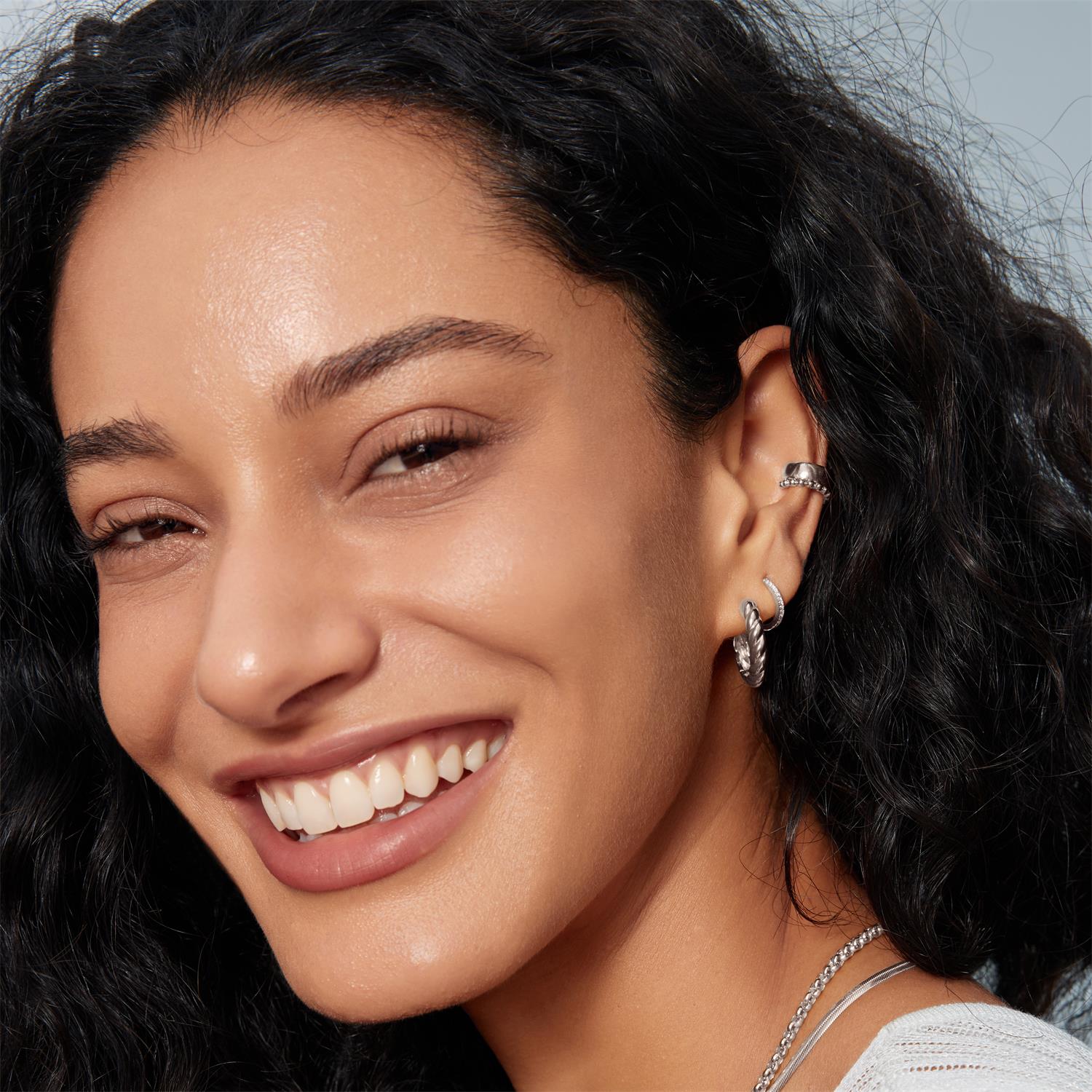 Ania Haie Silver Twisted Huggie Hoop Earring - Image 2