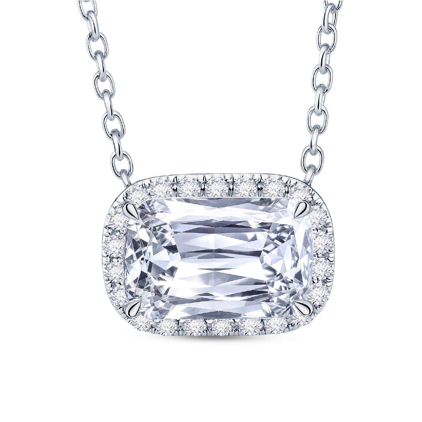 18K White Gold Lab Grown Diamond Cushion Cut Cluster Pendant 1.10ct