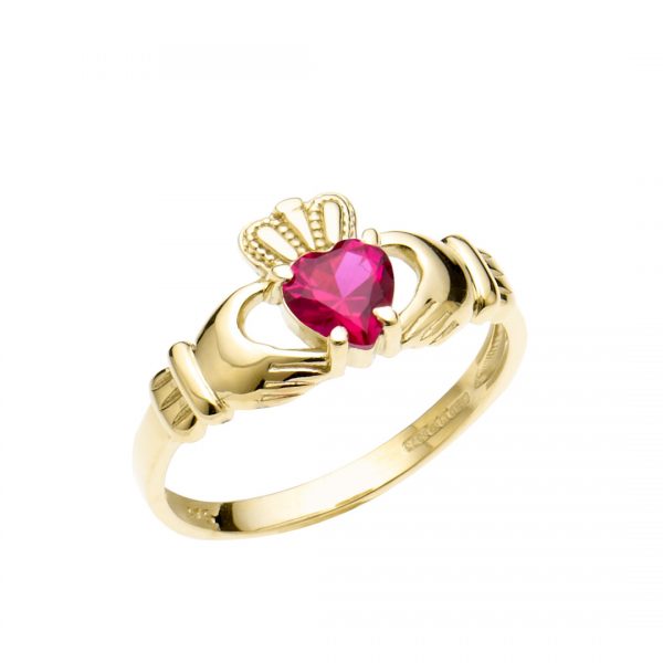 Gold Claddagh Pavé Birthstone Rings - Image 4