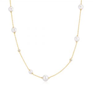 Ania Haie Gold Asymmetric Shell Pearl Station Necklace