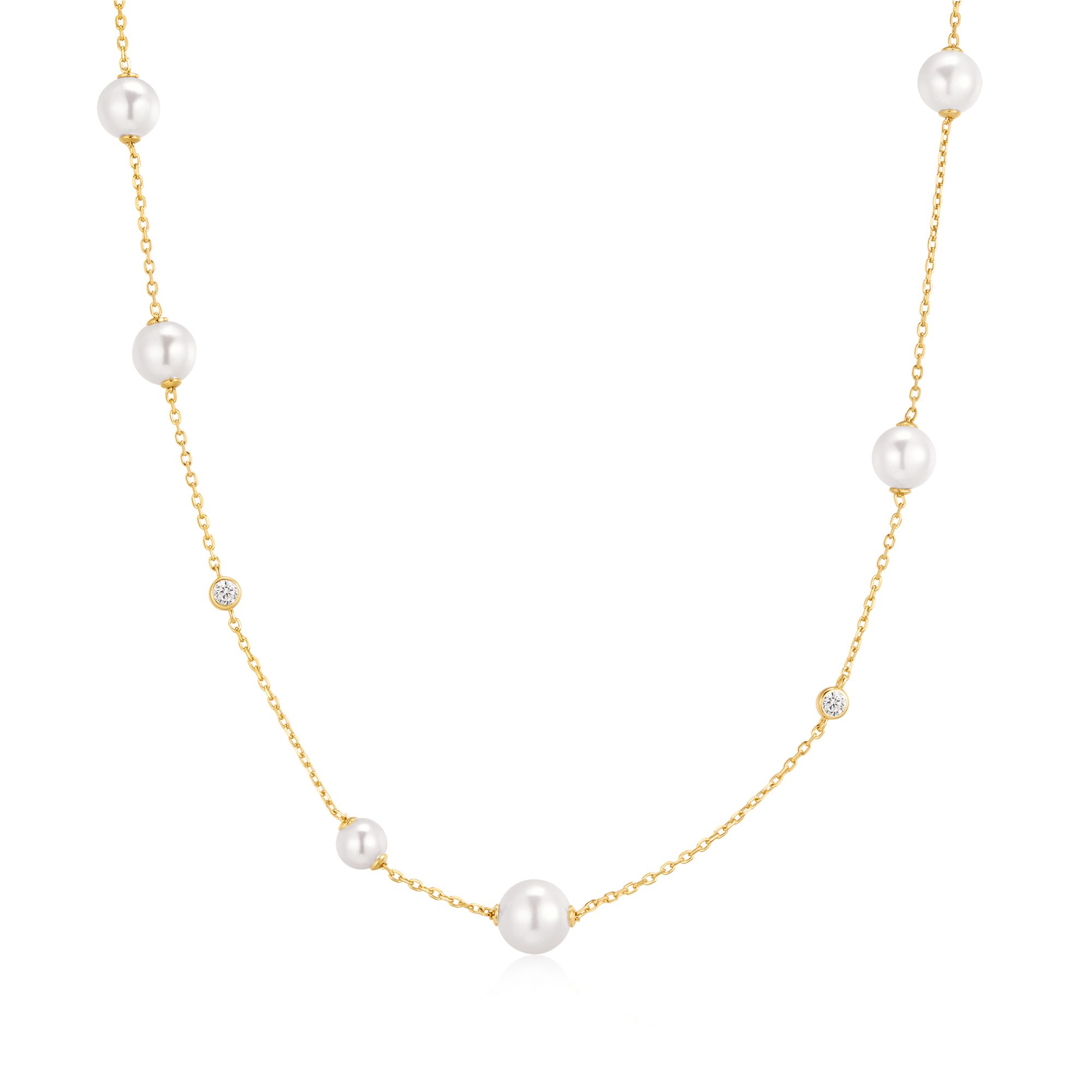 Ania Haie Gold Asymmetric Shell Pearl Station Necklace