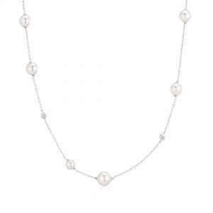 Ania Haie Silver Asymmetric Shell Pearl Station Necklace