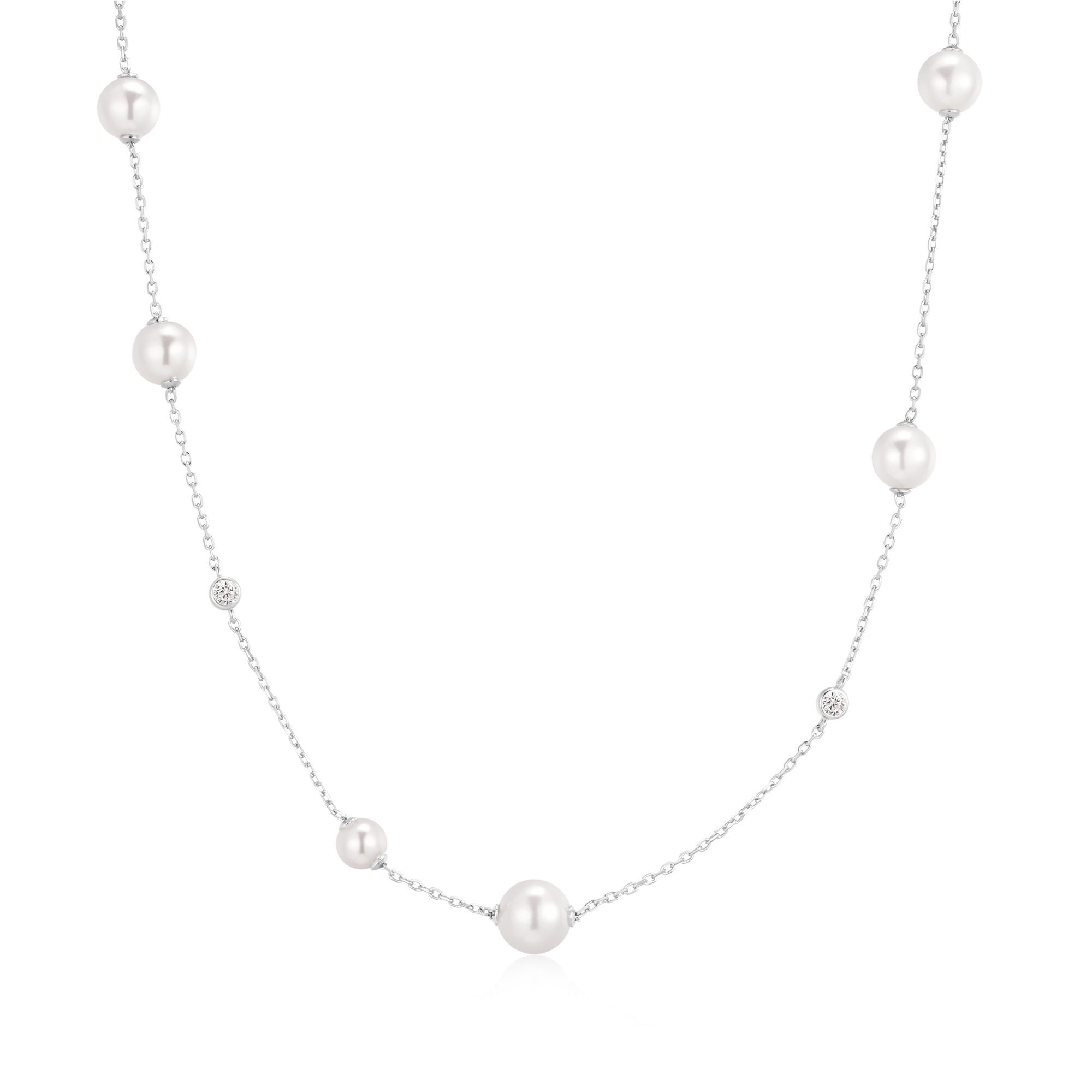 Ania Haie Silver Asymmetric Shell Pearl Station Necklace