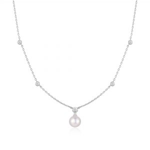 Ania Haie Silver Bezel-Set Station with Shell Pearl Necklace