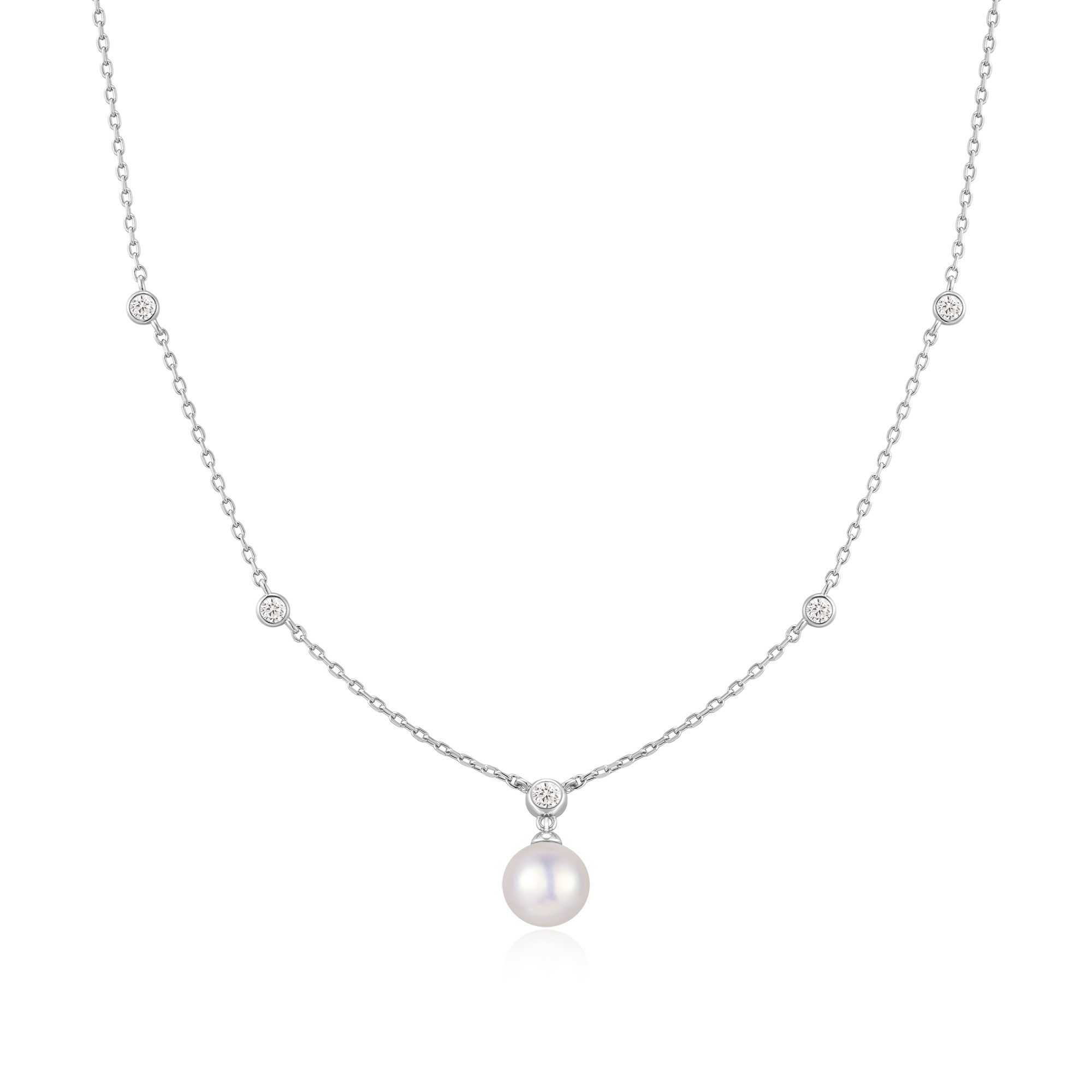 Ania Haie Silver Bezel-Set Station with Shell Pearl Necklace