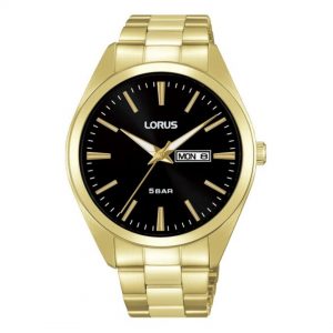 Lorus Gents Gold Plated Black Dial Watch