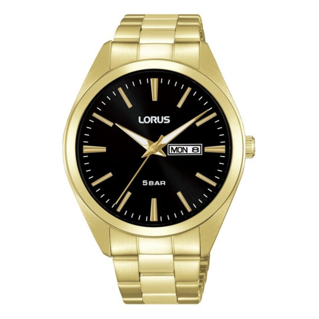 Lorus Gents Gold Plated Black Dial Watch