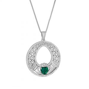 Sterling Silver Cubic Zirconia Celtic Claddagh Round Pendant