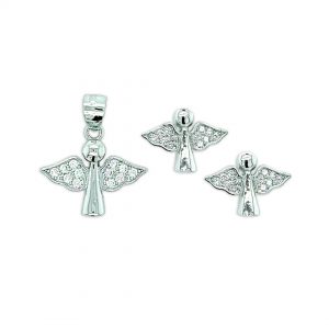 First Communion Set Cubic Zirconia Angel Earrings And Charm Pendant