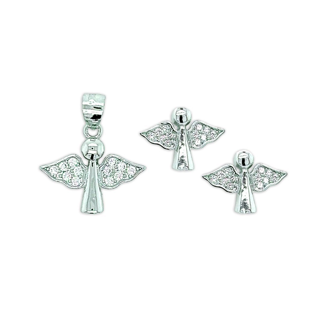 First Communion Set Cubic Zirconia Angel Earrings And Charm Pendant