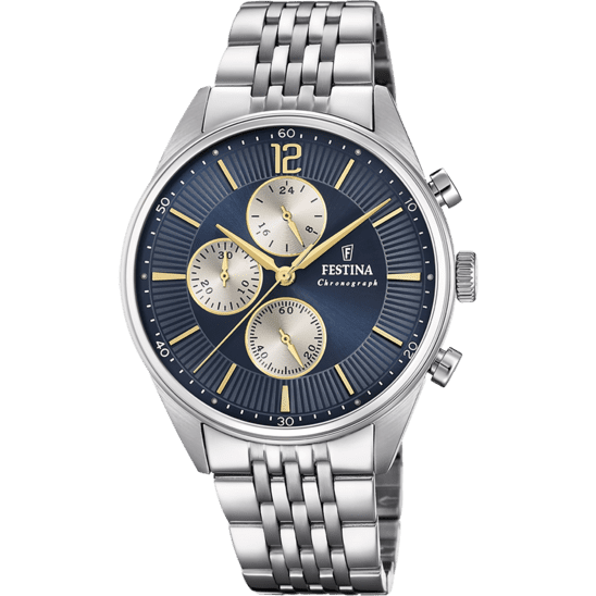 Festina Gents Stainless Steel Chronograph Navy Dial Watch