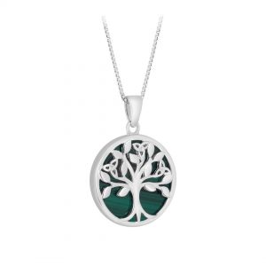 Solvar Silver Malachite Tree Of Life Necklace