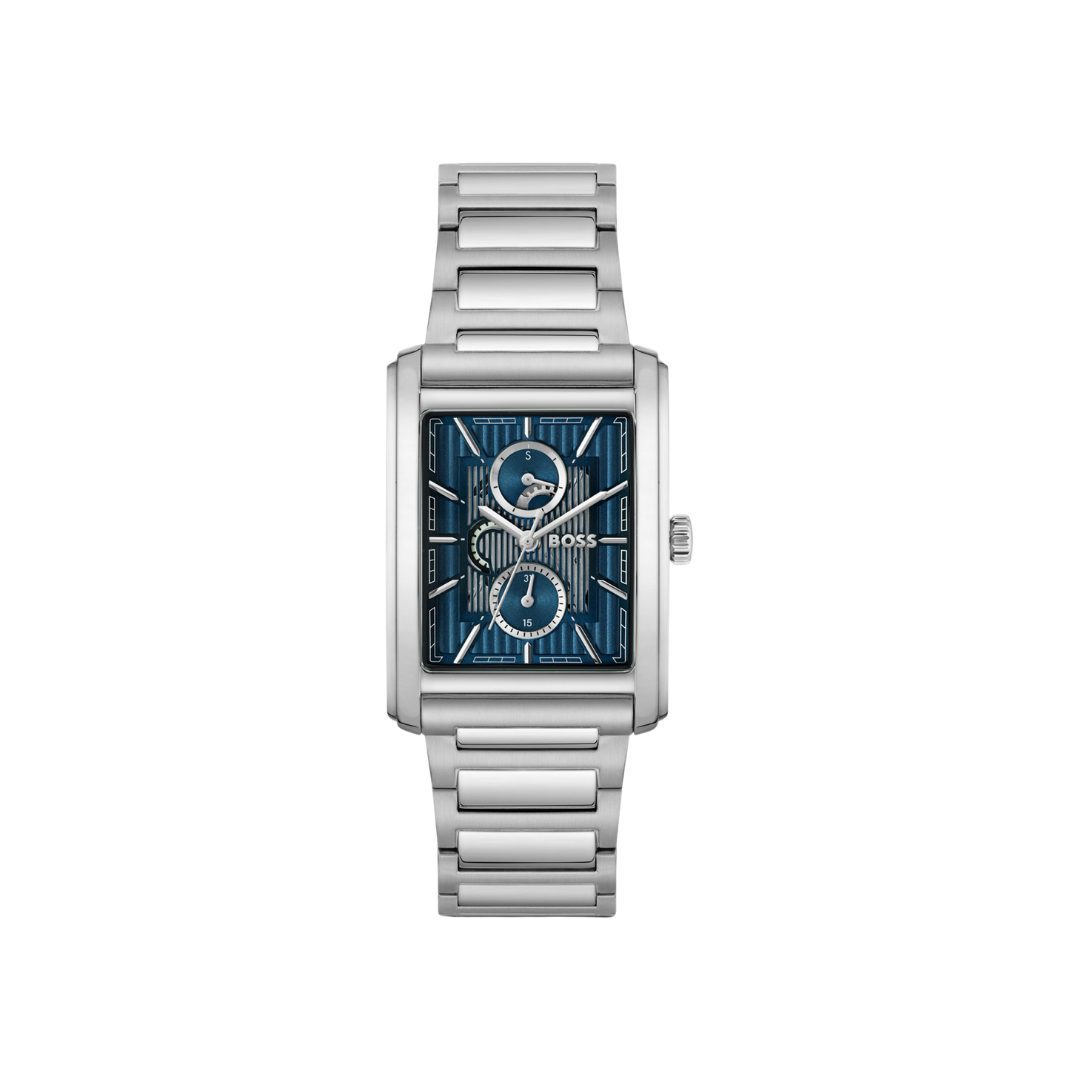 BOSS Principle Link Blue Textured Skeleton Dial Watch