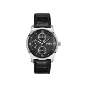 BOSS Principle Master Black Textured-Dial Croc Leather Watch