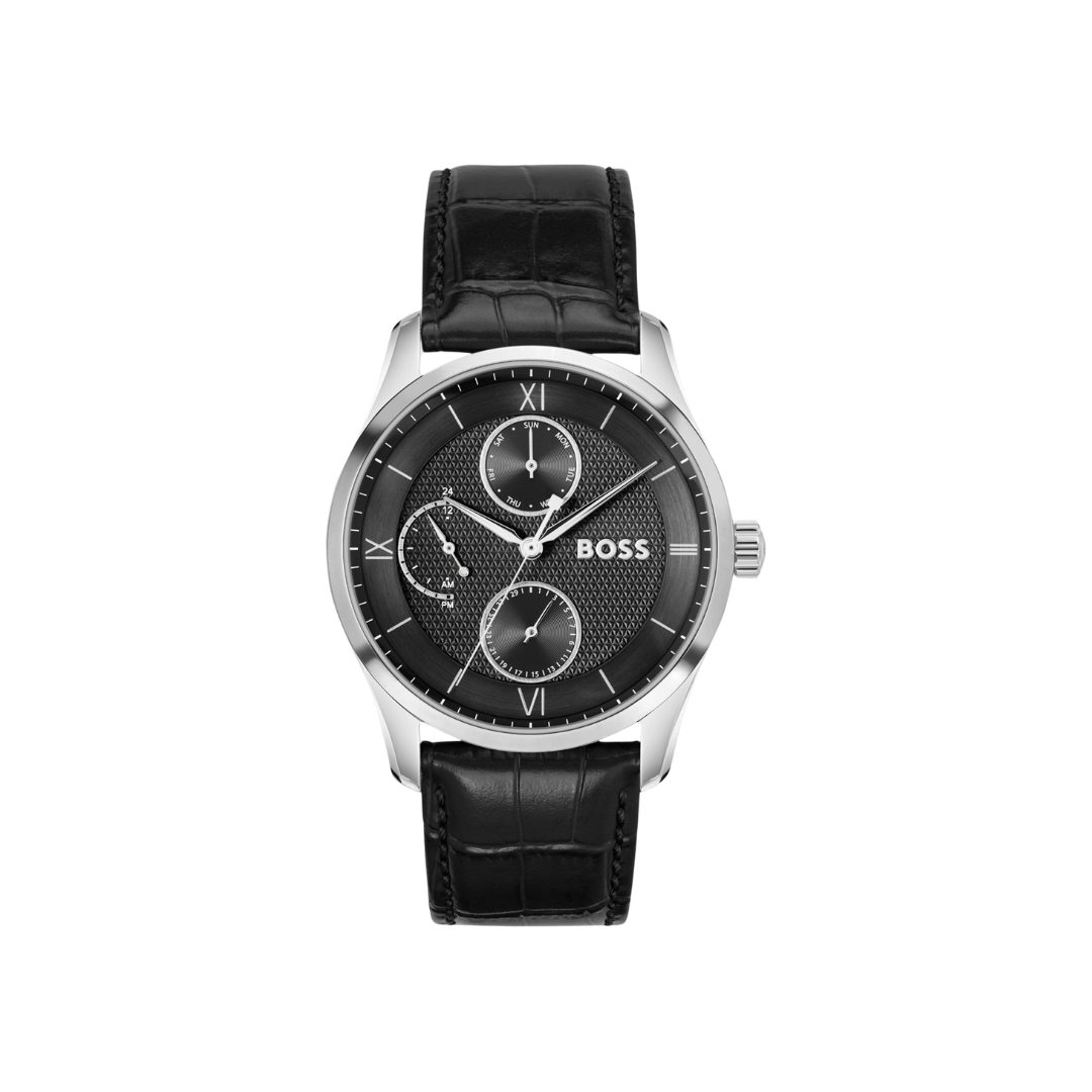 BOSS Principle Master Black Textured-Dial Croc Leather Watch