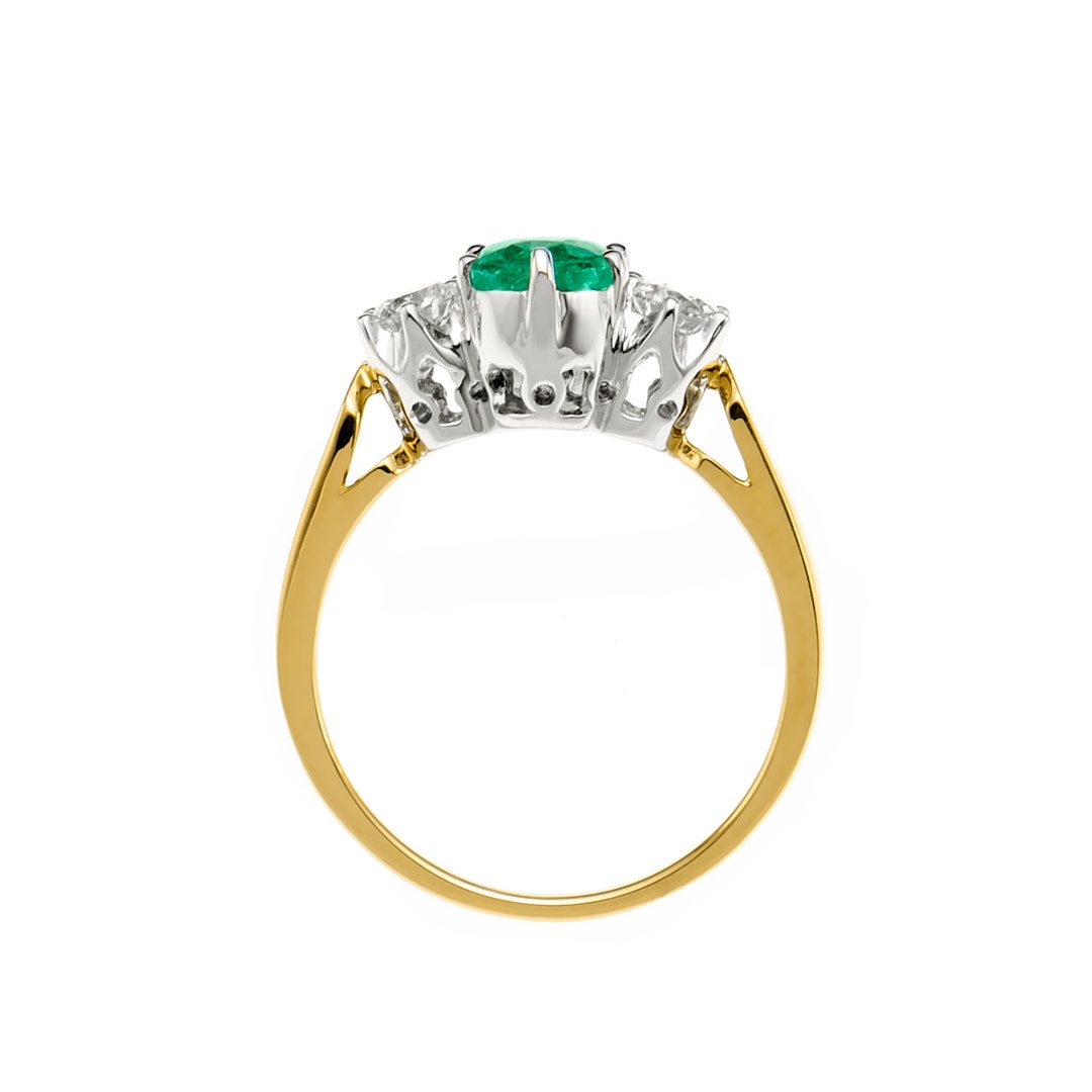 18K Emerald & Diamond 3 Stone Ring - Image 3