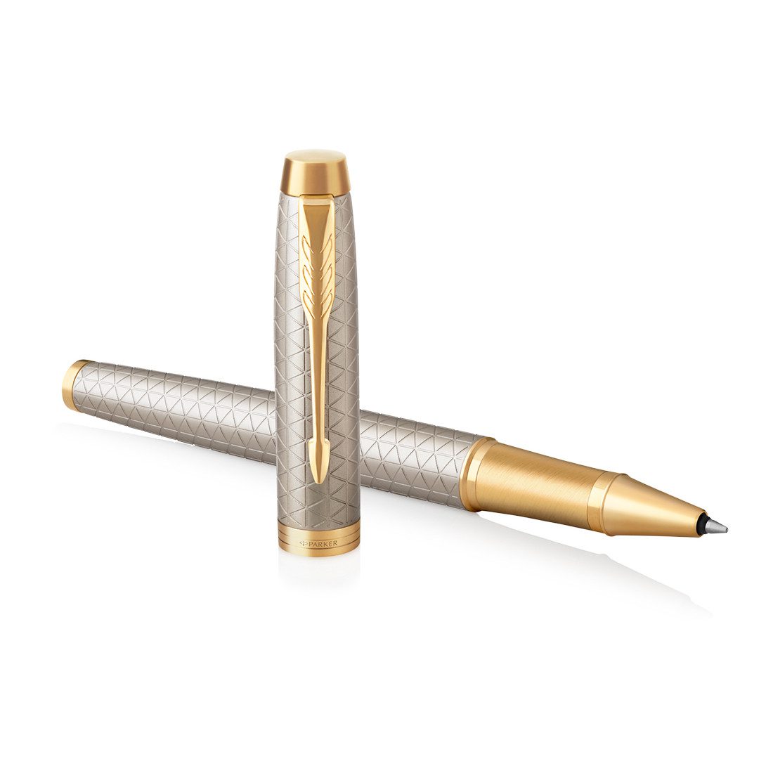 Parker IM Premium Warm Grey Gold Trim Rollerball Fine Point Black Pen - Image 3