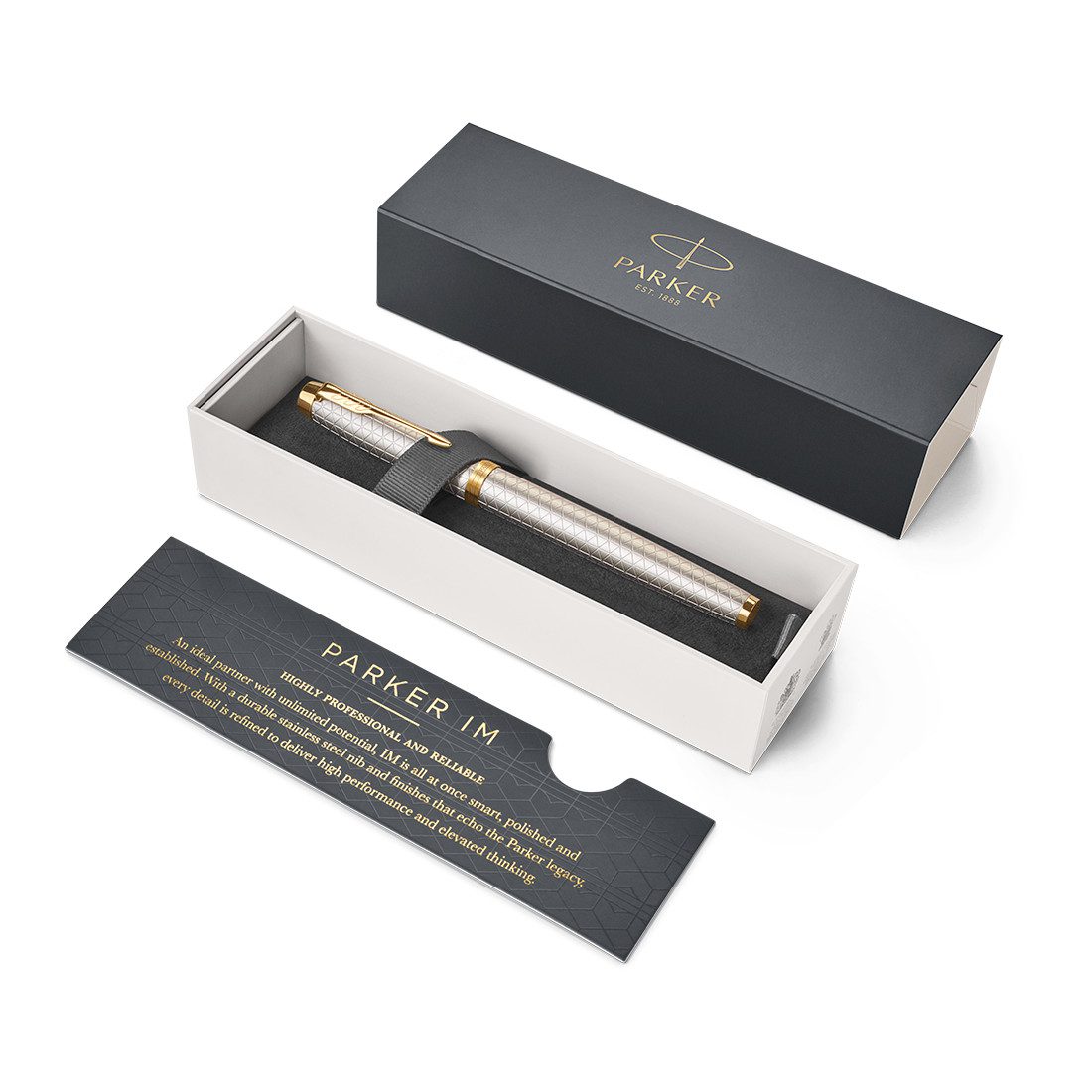 Parker IM Premium Warm Grey Gold Trim Rollerball Fine Point Black Pen - Image 4