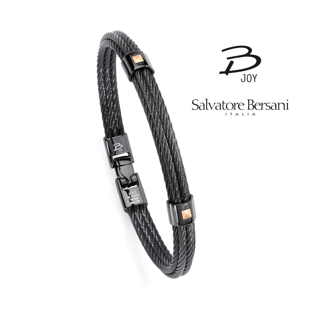 Salvatore Bersani B-Joy Black Steel & Rose Gold Detail Bracelet - Image 2