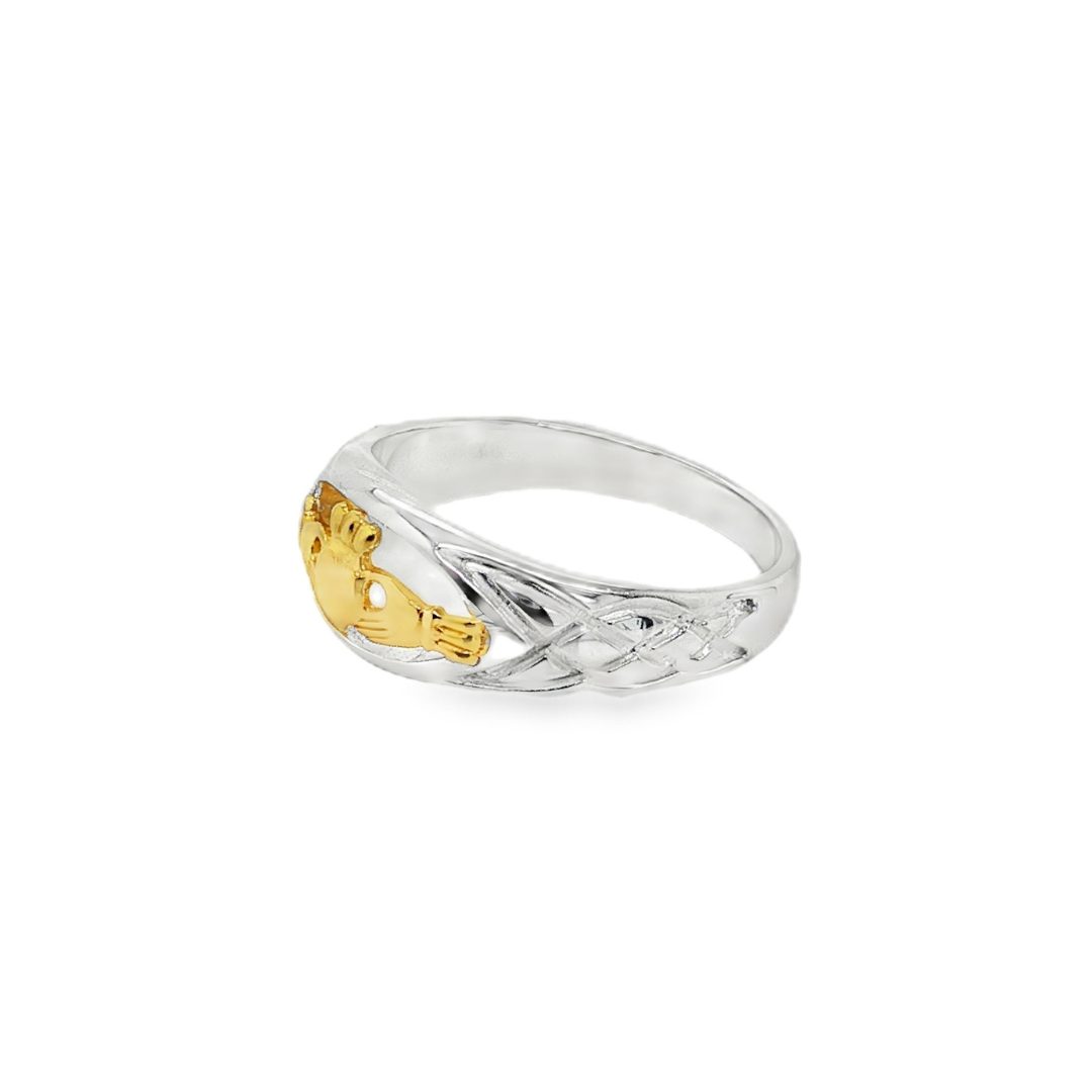 Celtic Weave Two Tone Claddagh Ring - Image 3