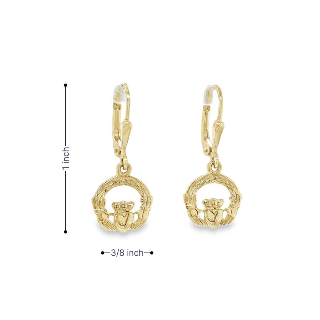 9k Celtic Weave Claddagh Drop Earrings - Image 3