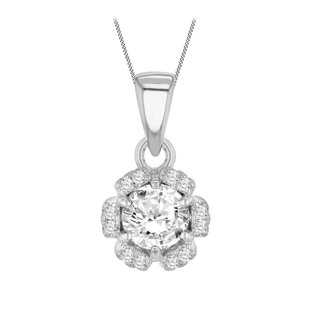 Sterling Silver Rhodium Plated Flower Petal Pendant
