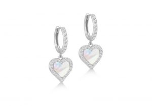 Sterling Silver Mother of Pearl Heart Hoop Earring