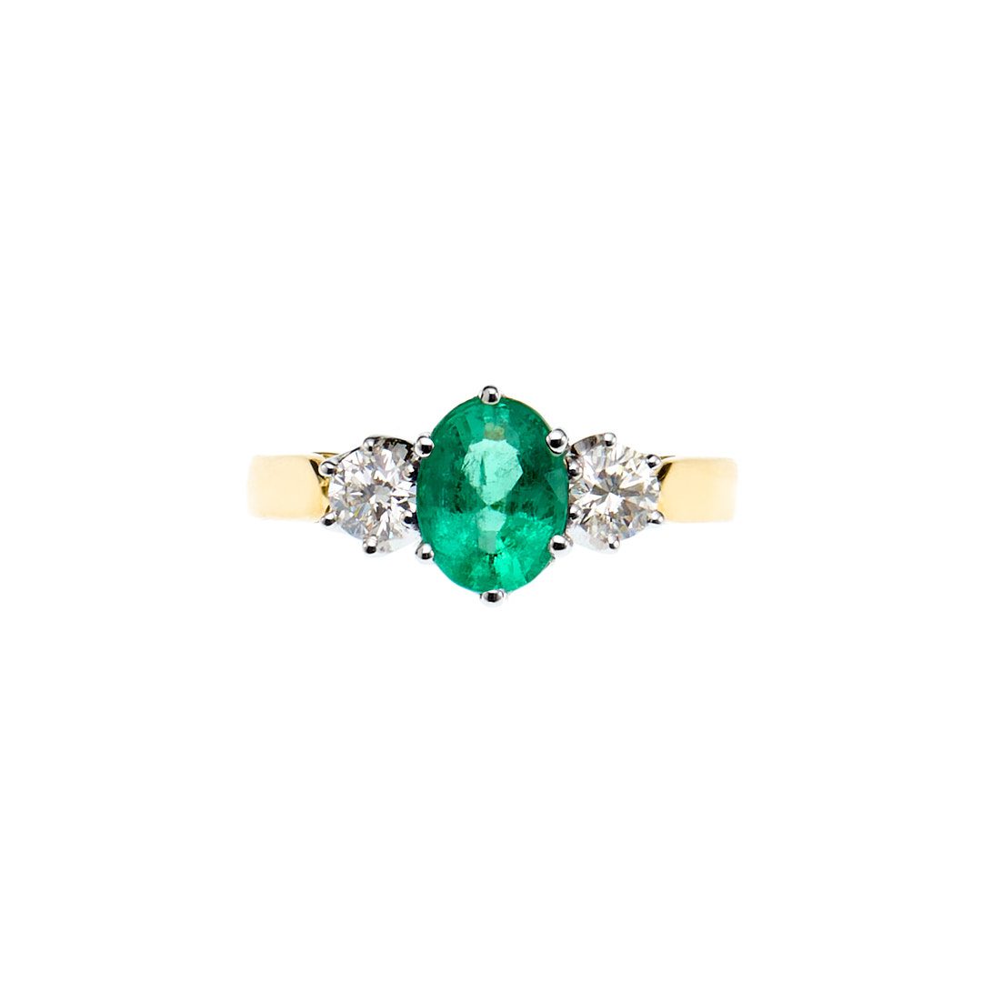 18K Emerald & Diamond 3 Stone Ring - Image 2
