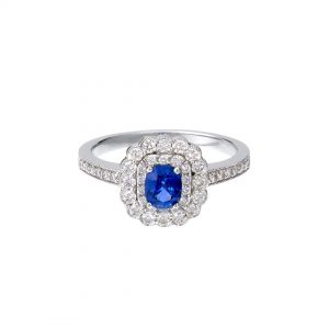 18K White Gold Double Halo Sapphire & Diamond Ring