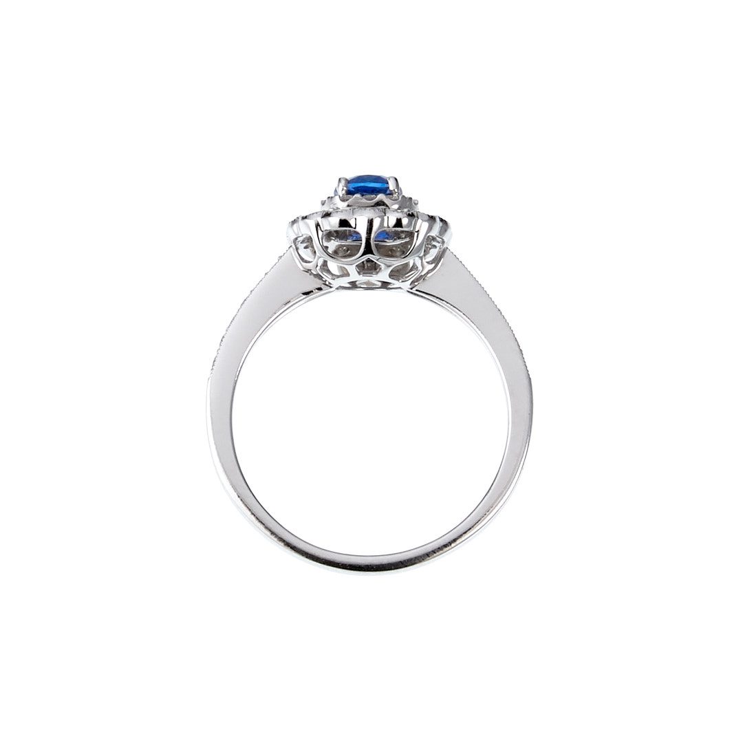 18K White Gold Double Halo Sapphire & Diamond Ring - Image 3