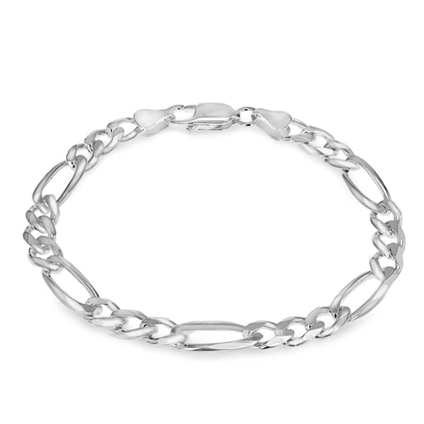 Sterling Silver Mens Figaro Bracelet 8"