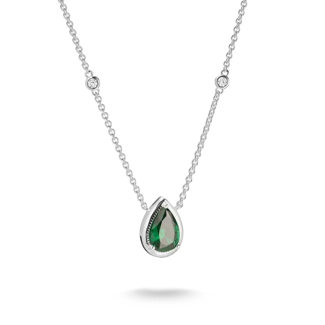 Thomas Sabo Silver Elyndra Necklace With Greeen Teardrop Stone