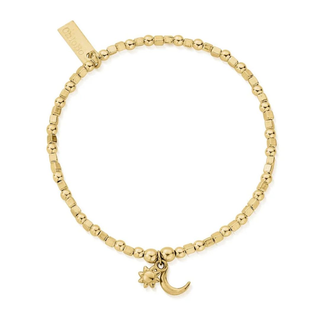 ChloBo Gold Plated Mini Cube Dainty Moon And Sun Bracelet