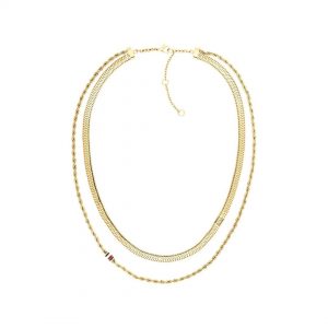 Tommy Hilfiger Gold Plated Layered Rope & Flat Link Necklace
