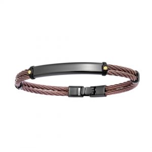 Salvatore Bersani Double Stainless Steel Maroon Cable Bracelet